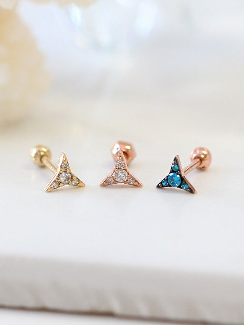 14K Gold Edge Cubic Triangle Cartilage Earring 18G16G