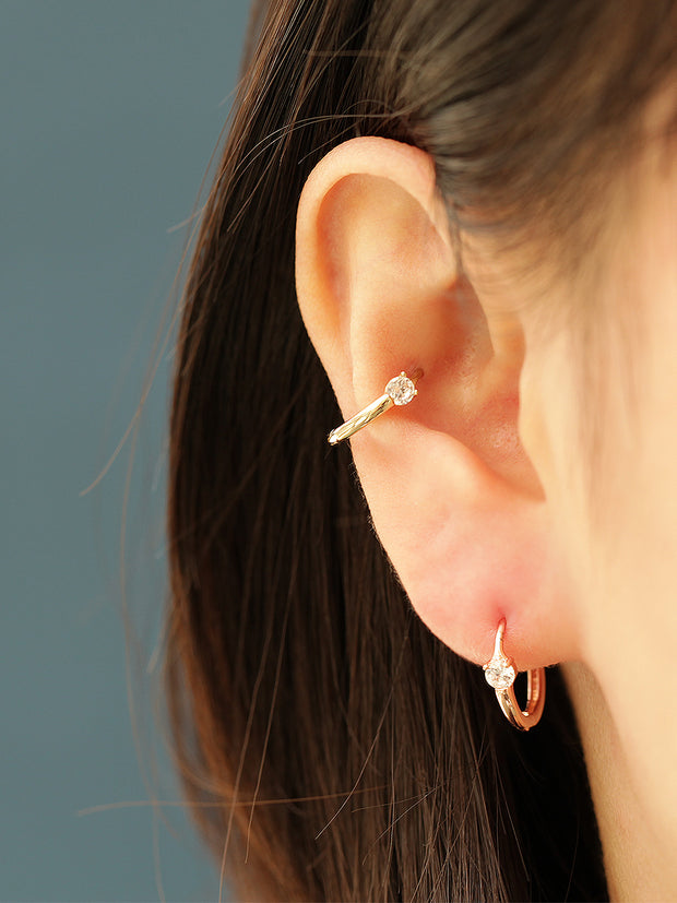 14K Gold Point Cubic Hoop Earring