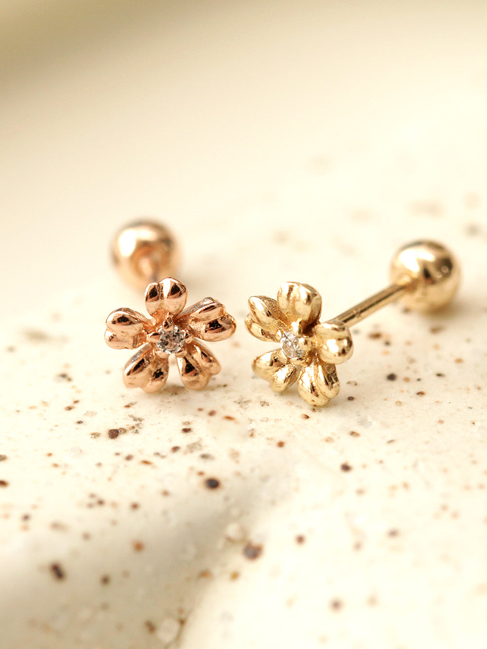 14K Gold Mini Cubic Flower Cartilage Earring 20G18G16G
