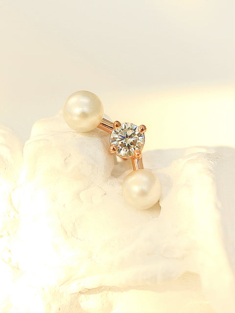 14K Gold Pearl Cubic Cartilage Earring 18G16G