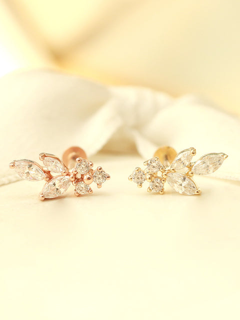14K Gold Internal Cubic Curve Leaf Labret Piercing 18G16G