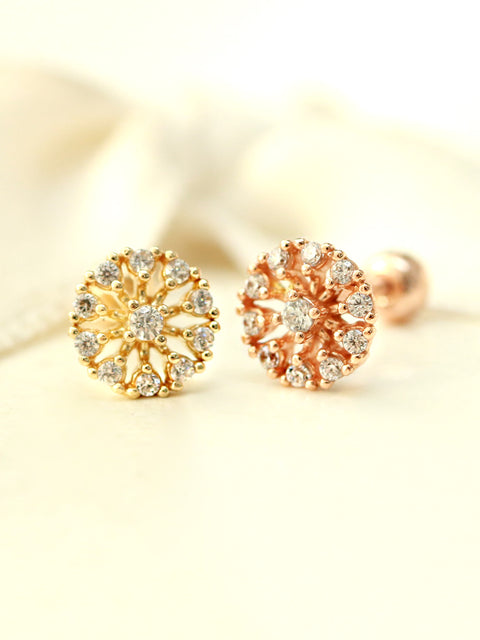 14K Gold Bling Snow Cubic Cartilage Earring 20G