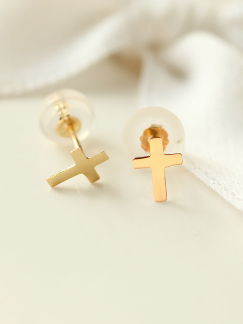 14K gold Cross cartilage earring 20g