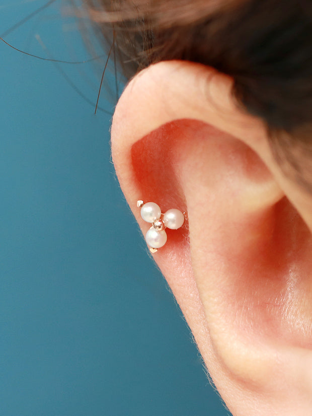 14K Gold Heart Pearl Cartilage Earring 18G16G