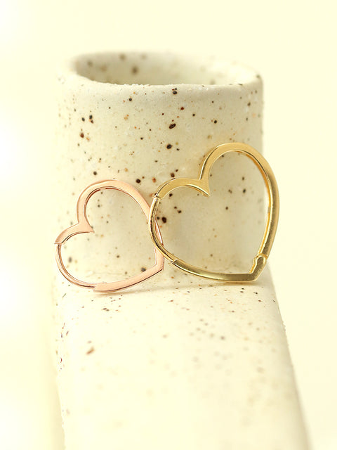 14K Gold Modern Heart Hoop Earring