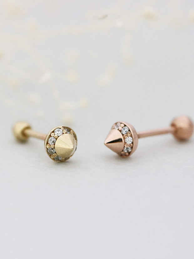 14K Gold Cubic Cone Cartilage Earring 18G16G