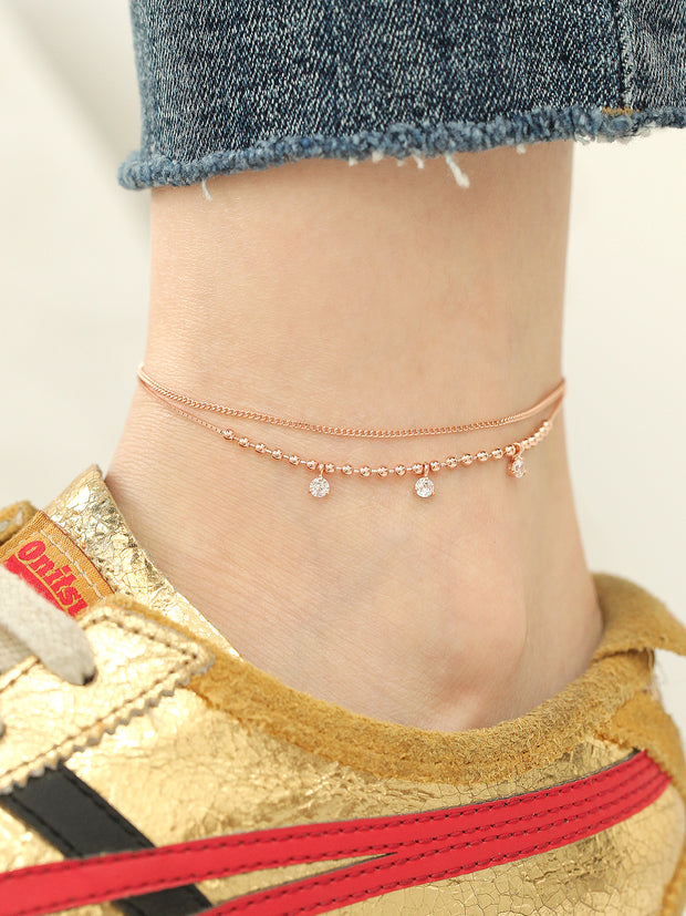 14K 18K Gold Cubic Ball Chain Anklet