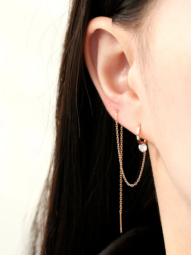 14K Gold Cubic Long Hoop Earring