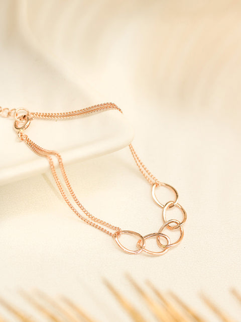 14K 18K Gold Circle Linked Two lines Layered Bracelet