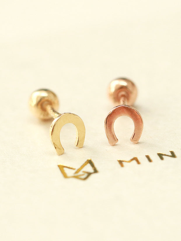 14K gold Mini horseshoe cartilage earring 20g