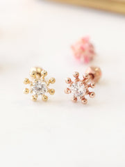 14K Gold Cubic Wheel Cartilage Earring 18G16G