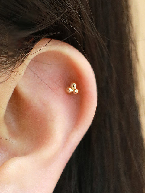 14K gold Triangle Ball cartilage earring 20g