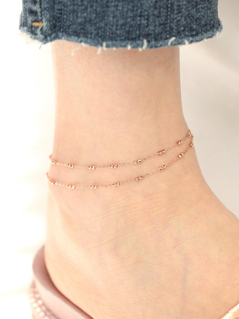 14K 18K Gold Cutting Ball Chain Anklet