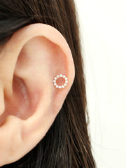 14K Gold Rainbow Circle CZ Cartilage Earring 18G16G