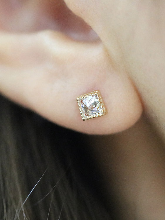 14K Gold Square CZ Cartilage Earring 18G16G