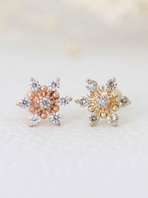 14K Gold Point CZ Snowflake Cartilage Earring 18G16G