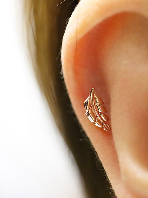 14K Gold Leaf Cartilage Earring 18G16G