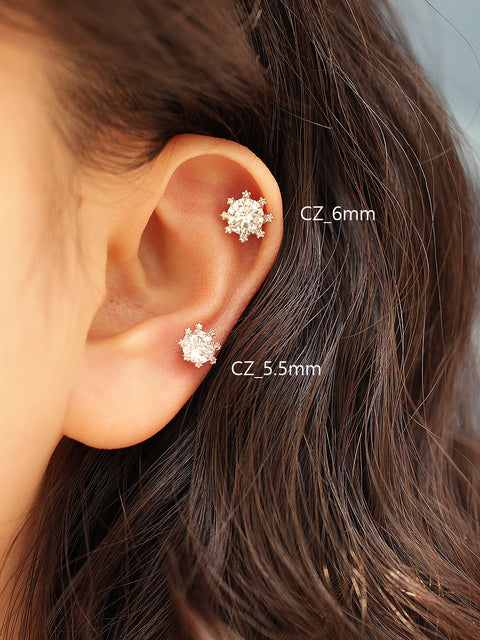 14K Gold Bling Cubic Cartilage Earring 18G16G