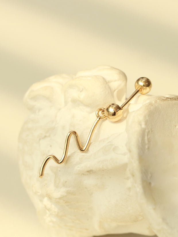 14K Gold Ball Wave Drop Cartilage Earring 20G18G16G