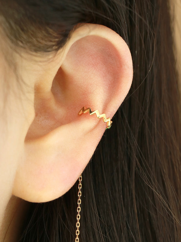 925 Silver Zigzag Long Chain Ear Cuff