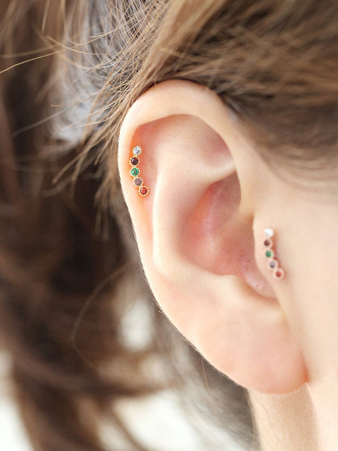 14K Rainbow CZ Bar Cartilage Earring 20g