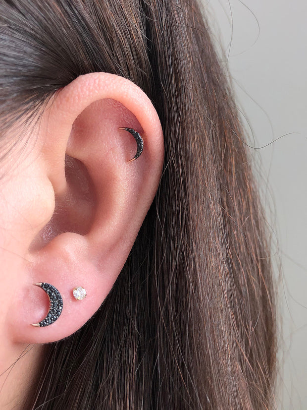 14K Gold Black Star Crescent Cartilage Earring 18G16G