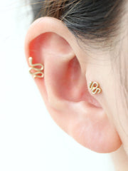 14K Gold Snake Cartilage Earring 18G16G