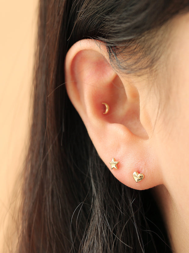 14K gold Mini Volume Moon & Star & Heart cartilage earring 20g