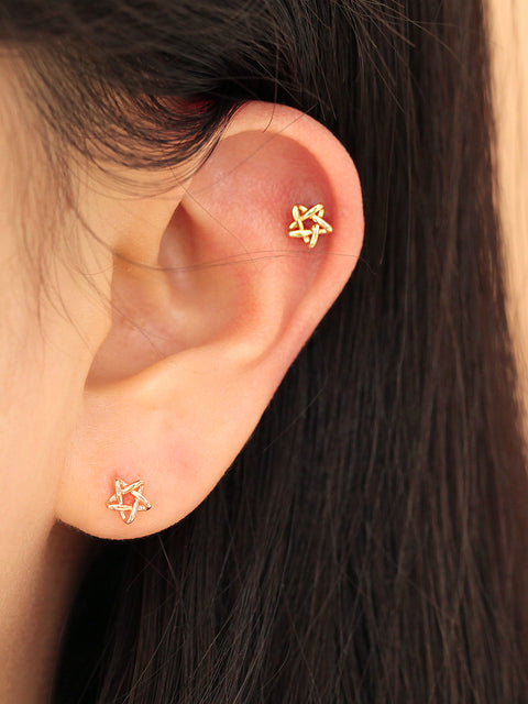 14K gold Star Point cartilage earring 20g
