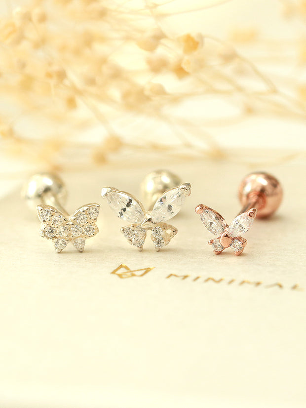 925 Silver Cubic Butterfly Cartilage Earring 16G