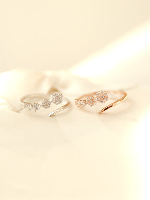 925 Silver Lovely Flower Cubic Open Ring