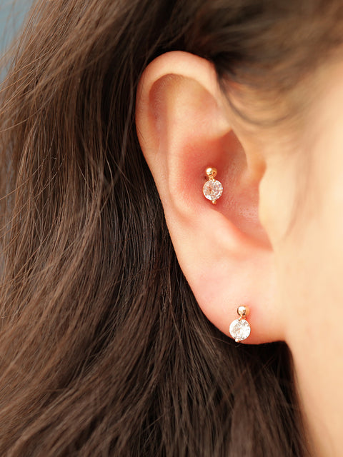 14K Gold Point Cubic Mini Ball Cartilage Earring 20G18G16G
