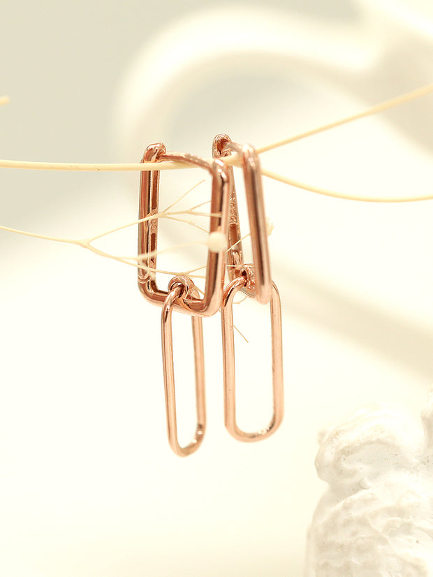 14K Gold Drop Round Square Hoop Earring