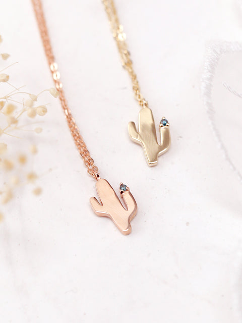 14K 18K Gold Blue Dia Cactus Necklace