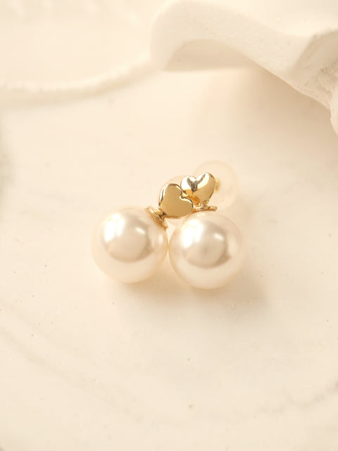 14K Gold Mini Heart Pearl Earring