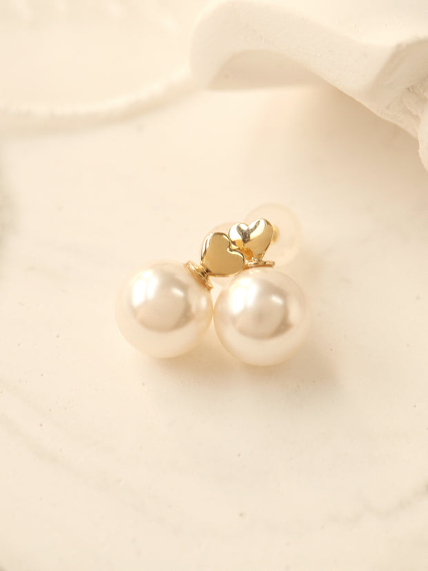 14K Gold Mini Heart Pearl Earring