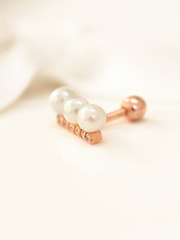 14K Gold Cubic Pearl Stick Cartilage Earring 18G16G