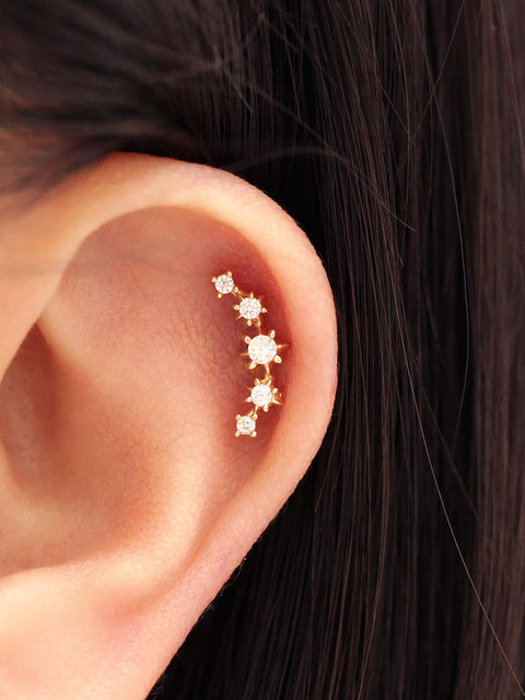 14K Gold Mini Twinkle Cubic Curve Cartilage Earring 20G
