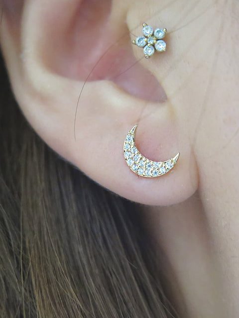 14K Gold Crescent Cartilage Earring 18G16G