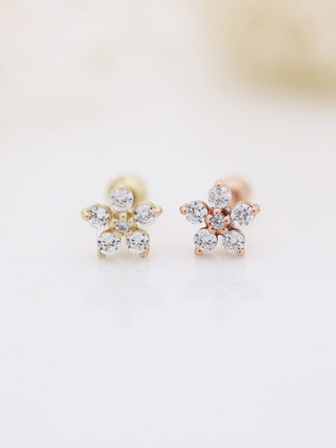 14K Gold Best Flower Cartilage Earring 18G16G