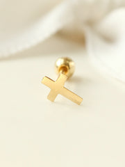 14K gold Cross cartilage earring 20g