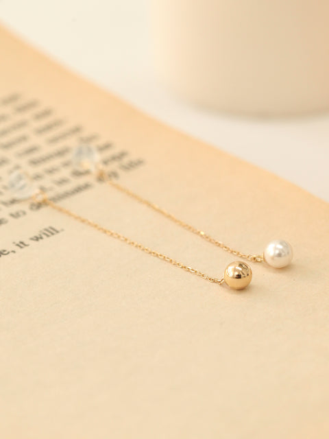 14K Gold Pearl Drop Earring