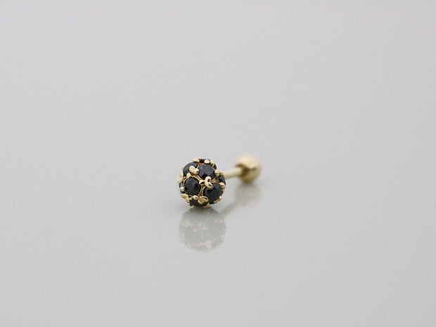 14K GOLD Classic Black Cubic Ball inner conch piercing 18G