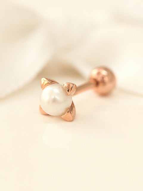 14K Gold Pearl Cartilage Earring 18G16G