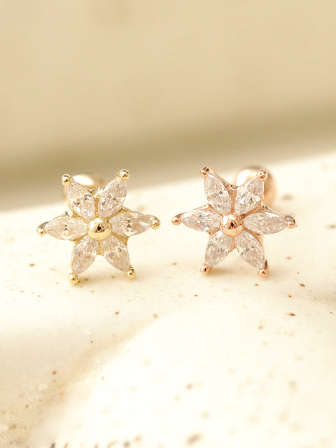 14K Gold Snow Flower Cubic Cartilage Earring 20G