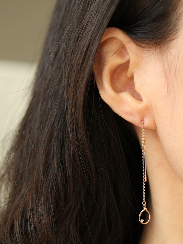14K Gold Rope Cubic Threader Earring