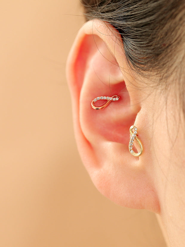 14K Gold Infinite Cubic Cartilage Earring 18G16G