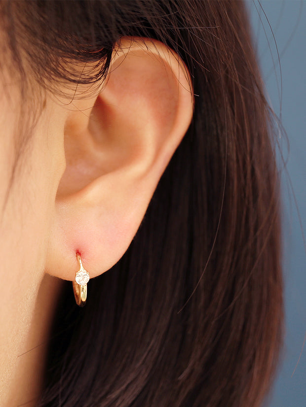 14K Gold Point Cubic Hoop Earring