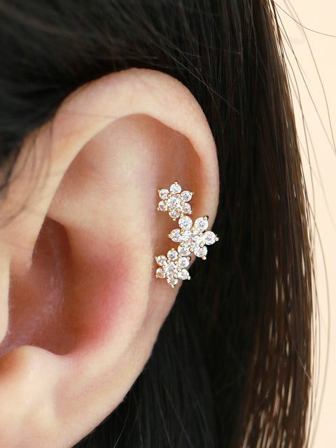 14K gold Triple Flower cartilage earring 20g