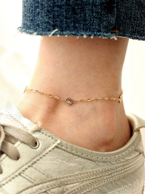 14K Gold Cubic Rose Chain Anklet